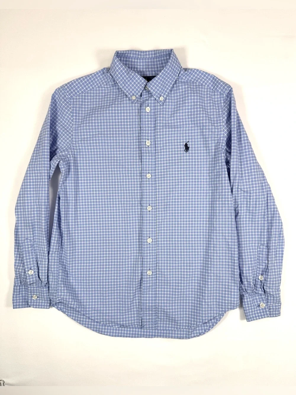 RALPH LAUREN Boys Blue Check‎ Button Down Shirt M 10-12 Preppy Classic Coastal